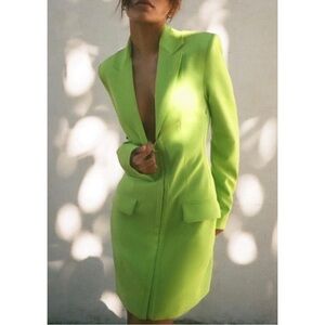Zara Blogger Fave Lime Green Long Sleeve Blazer Mini Dress